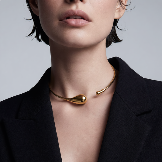 Yellow Gold Colour Finish Japanese Drop Necklace Sculptural Open Choker