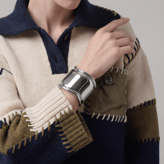 Silver Finish Sculptural Cuff Bracelet