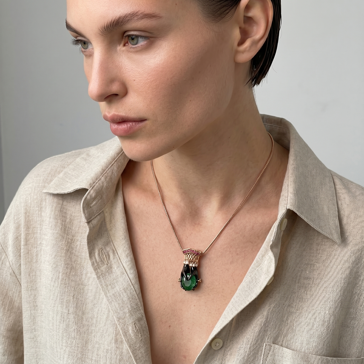 Green Tourmaline Hand Pendant