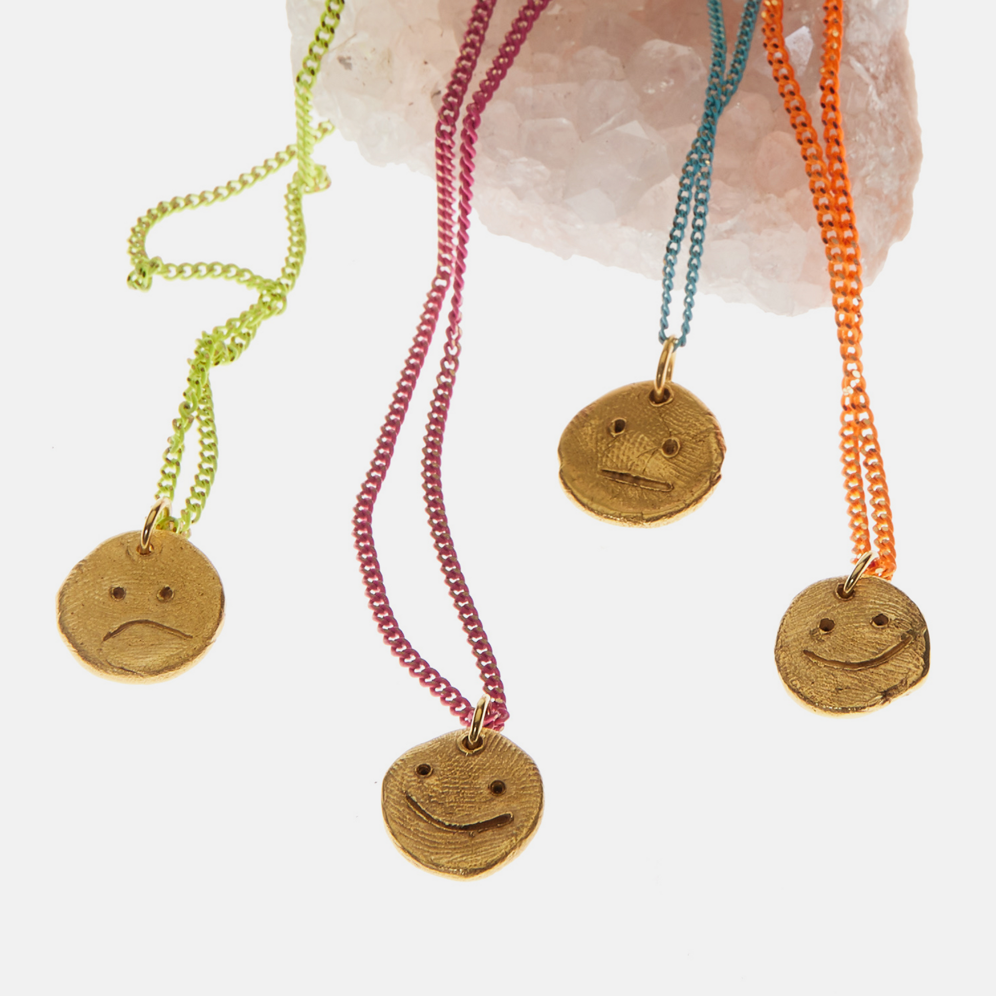 Handcrafted face pendant necklaces with colourful chains