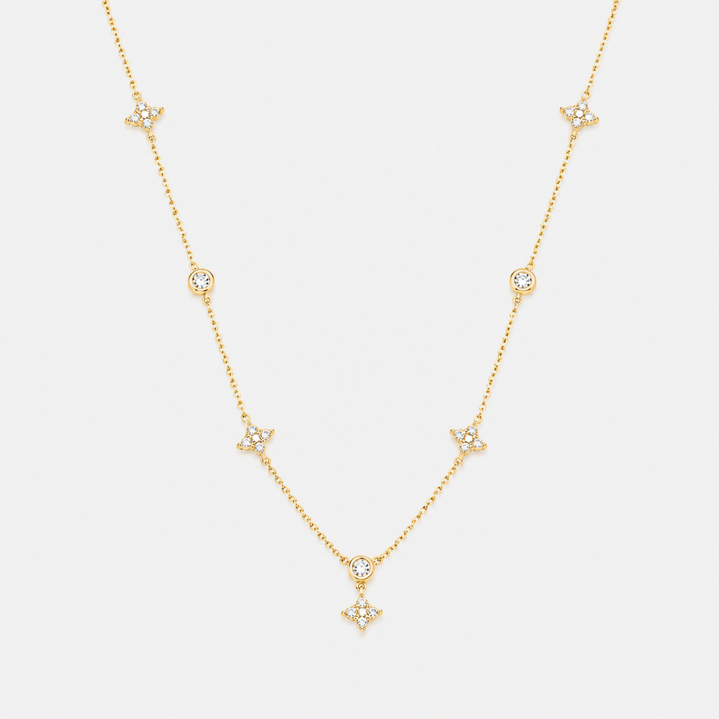 Leaf Moissanite Station Necklace - Gold Vermeil