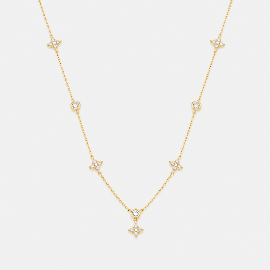 Leaf Moissanite Station Necklace - Gold Vermeil