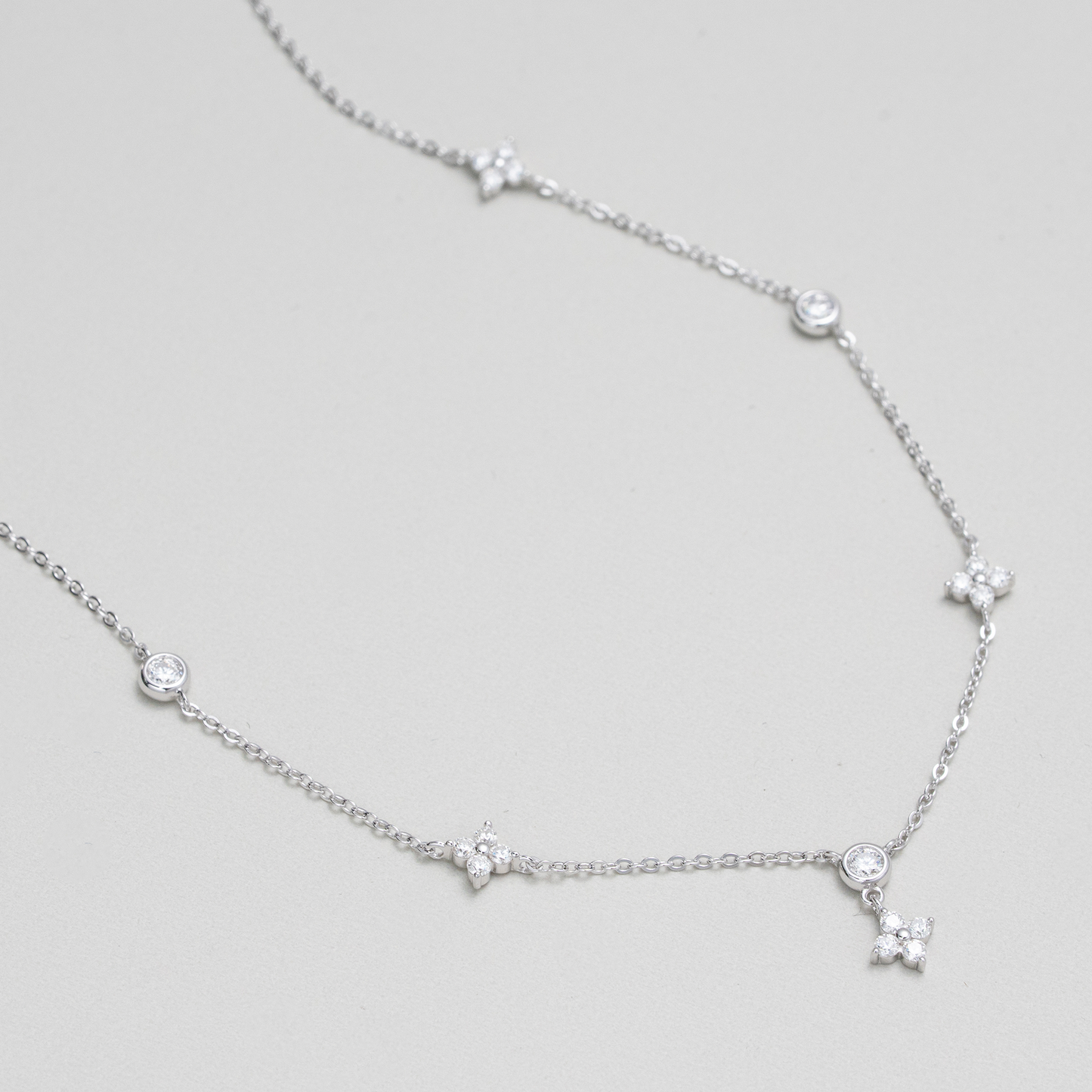 Leaf Moissanite Station Necklace - Gold Vermeil