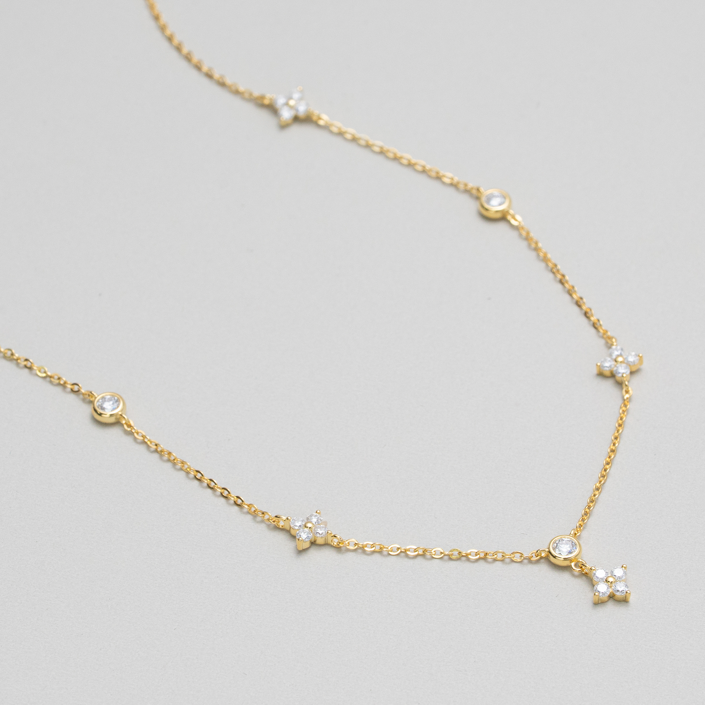 Leaf Moissanite Station Necklace - Gold Vermeil