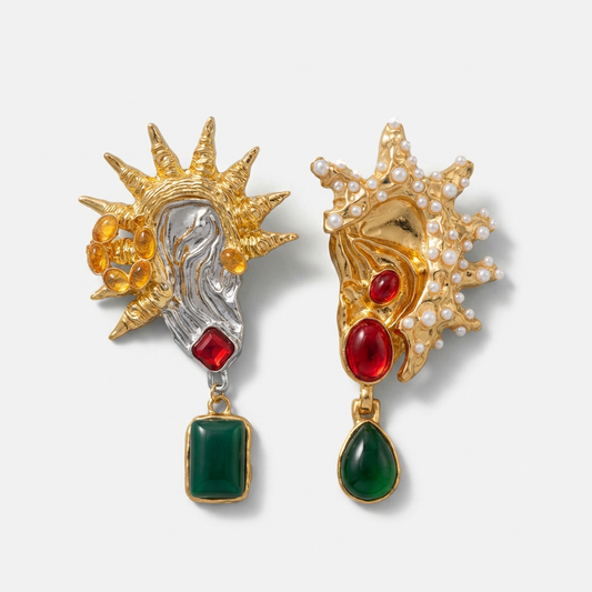 Oversized Gold Finish Statement Earrings with Crystals