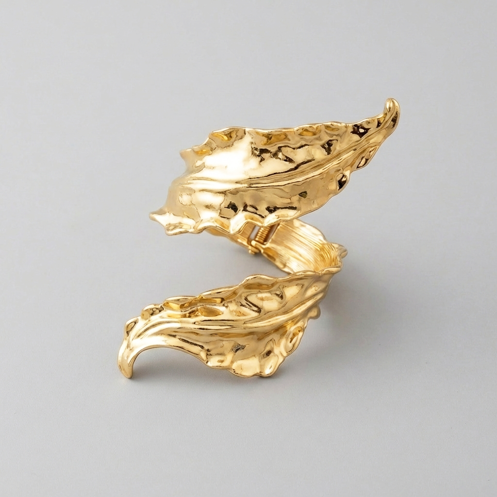 Gold Leaf Statement Cuff Sculptural Nature Bracelet