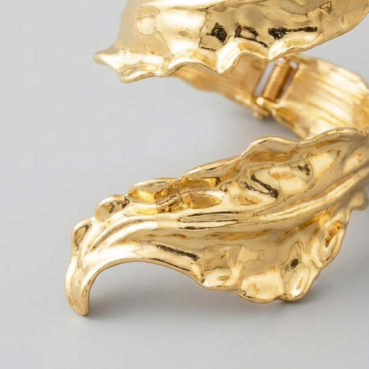 Gold Leaf Statement Cuff Sculptural Nature Bracelet