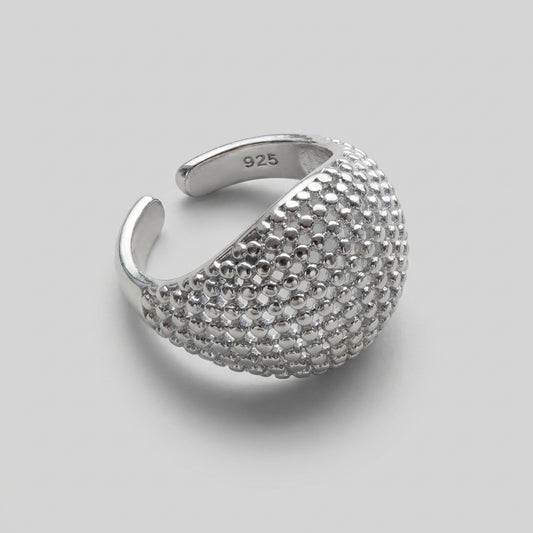 Sterling Silver Textured Dome Ring 925 Adjustable Statement