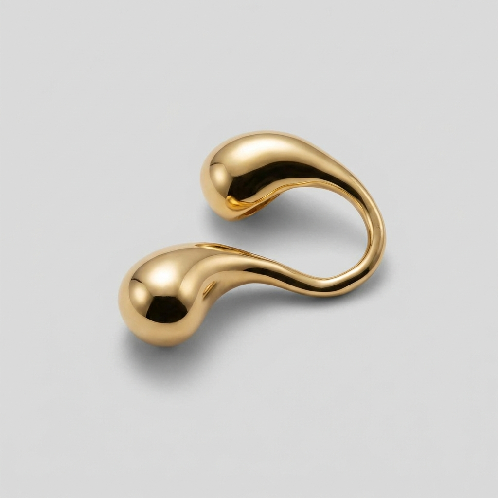 Gold Finish Sculptural Double Sphere Ring