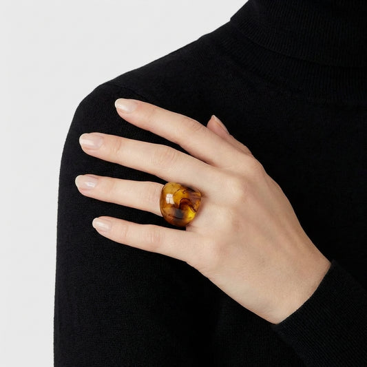 Amber Effect Resin Dome Ring Bold Sculptural Statement