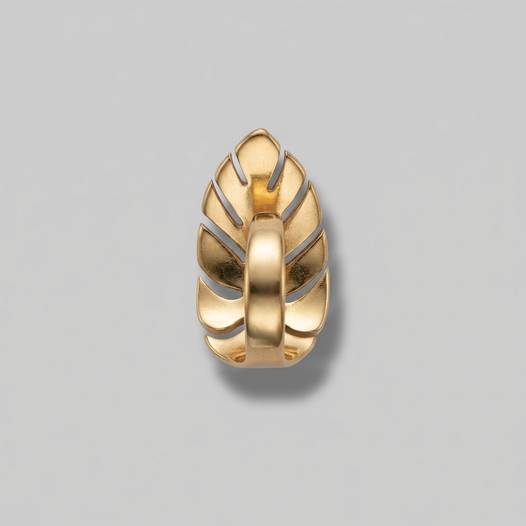Gold Finish Leaf Ring Sculptural Steel Statement