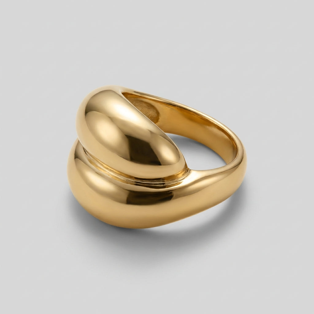 Gold Finish Dome Ring Sculptural Steel Statement