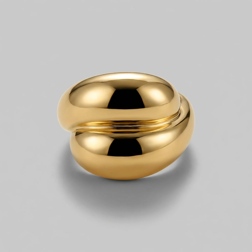 Gold Finish Dome Ring Sculptural Steel Statement