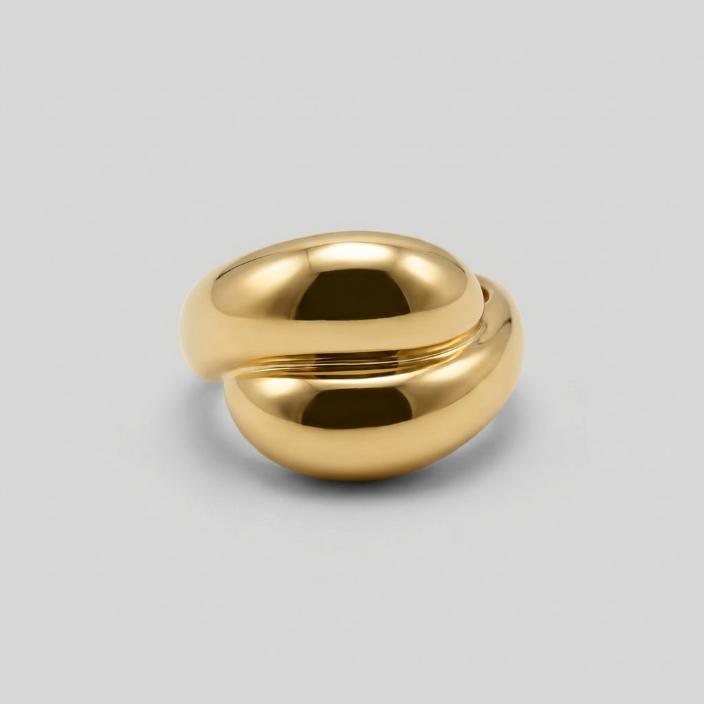 Gold Finish Dome Ring Sculptural Steel Statement