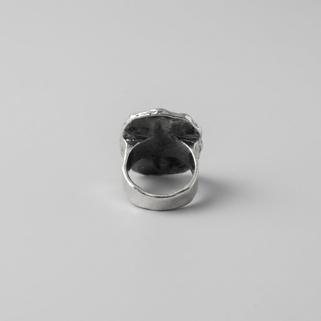 Silver Finish Black Statement Ring Sculptural Design