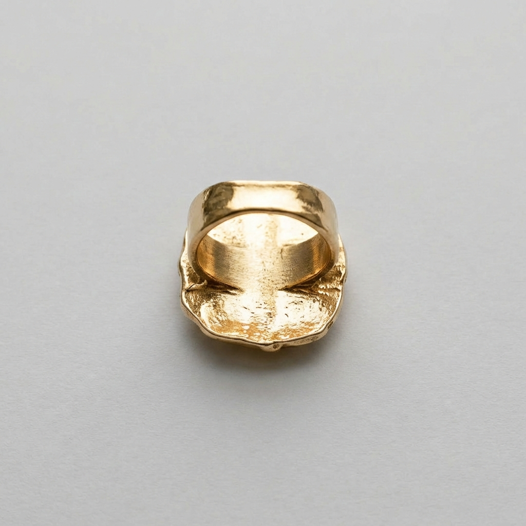 Yellow Gold Finish Black Statement Ring Sculptural Design