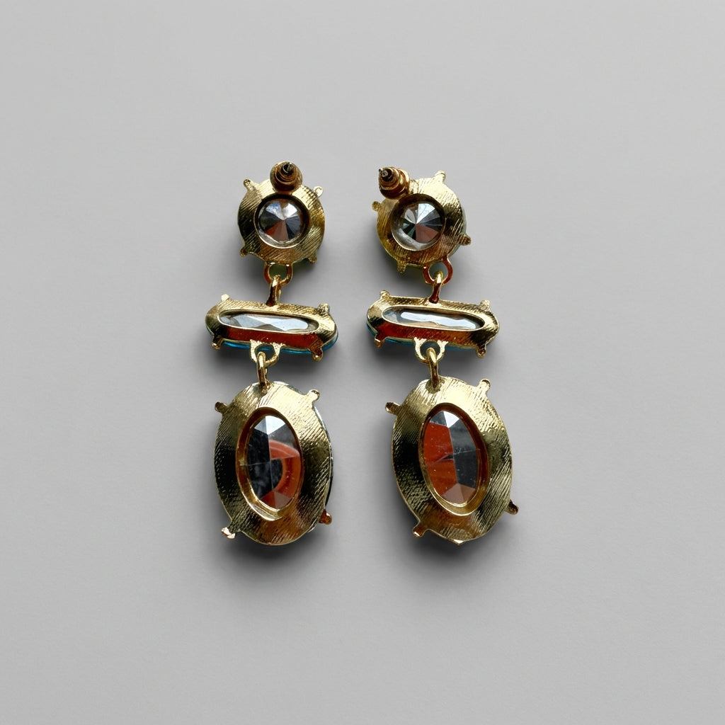 Summer in Capri Crystal Drop Earrings Green & Turquoise Statement