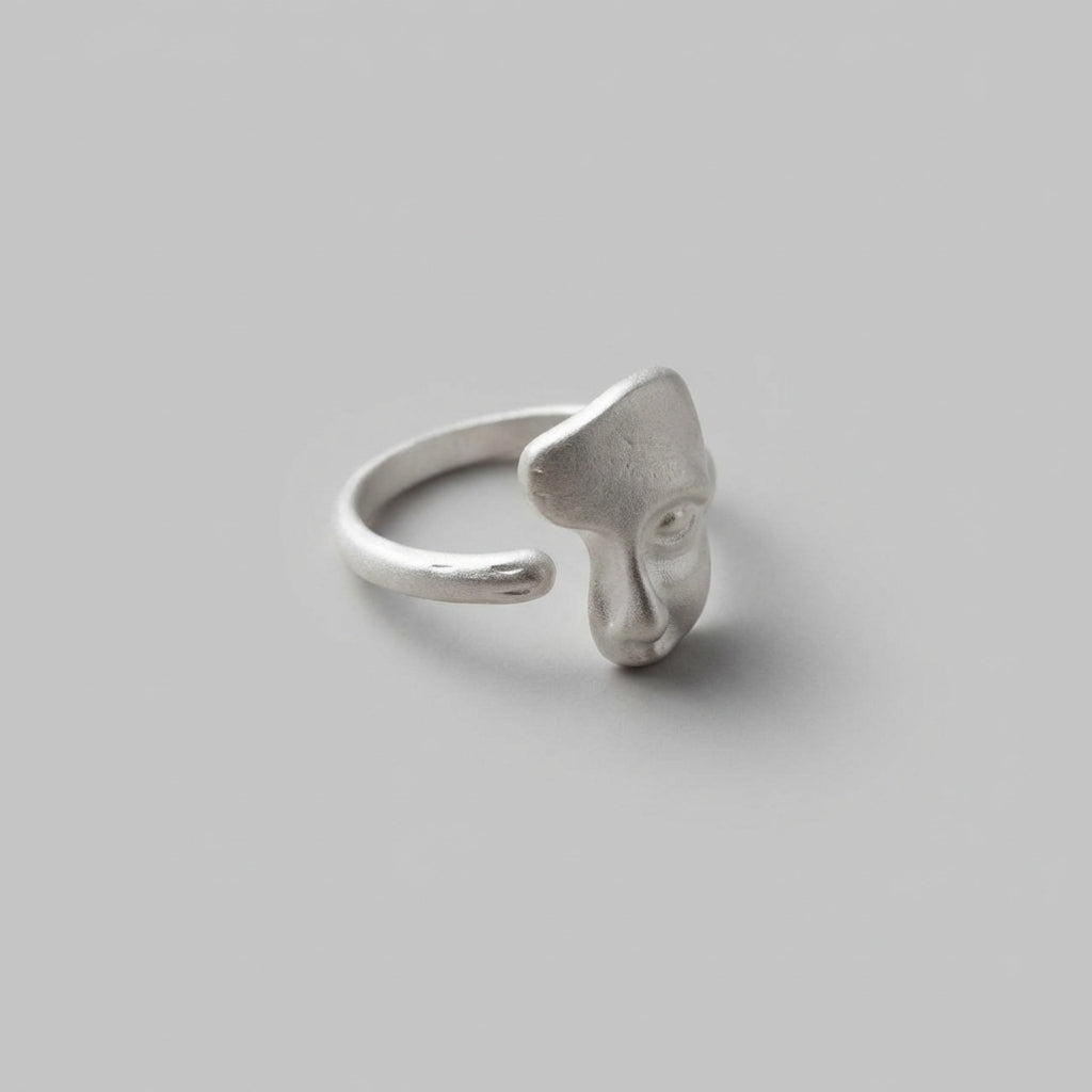 925 Sterling Silver Face Ring Artistic Sculptural Statement