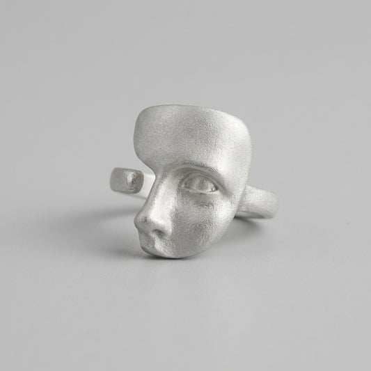 925 Sterling Silver Face Ring Artistic Sculptural Statement