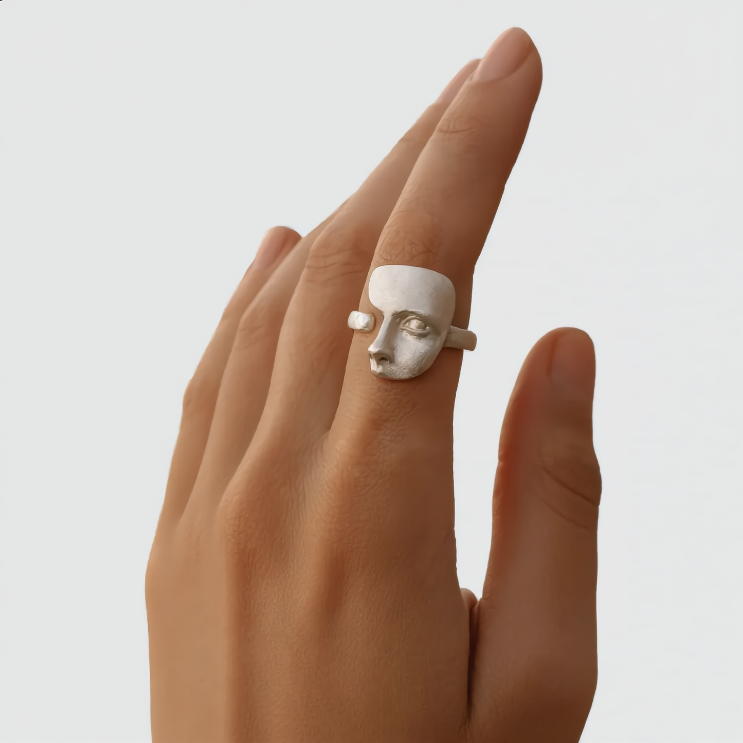 925 Sterling Silver Face Ring Artistic Sculptural Statement