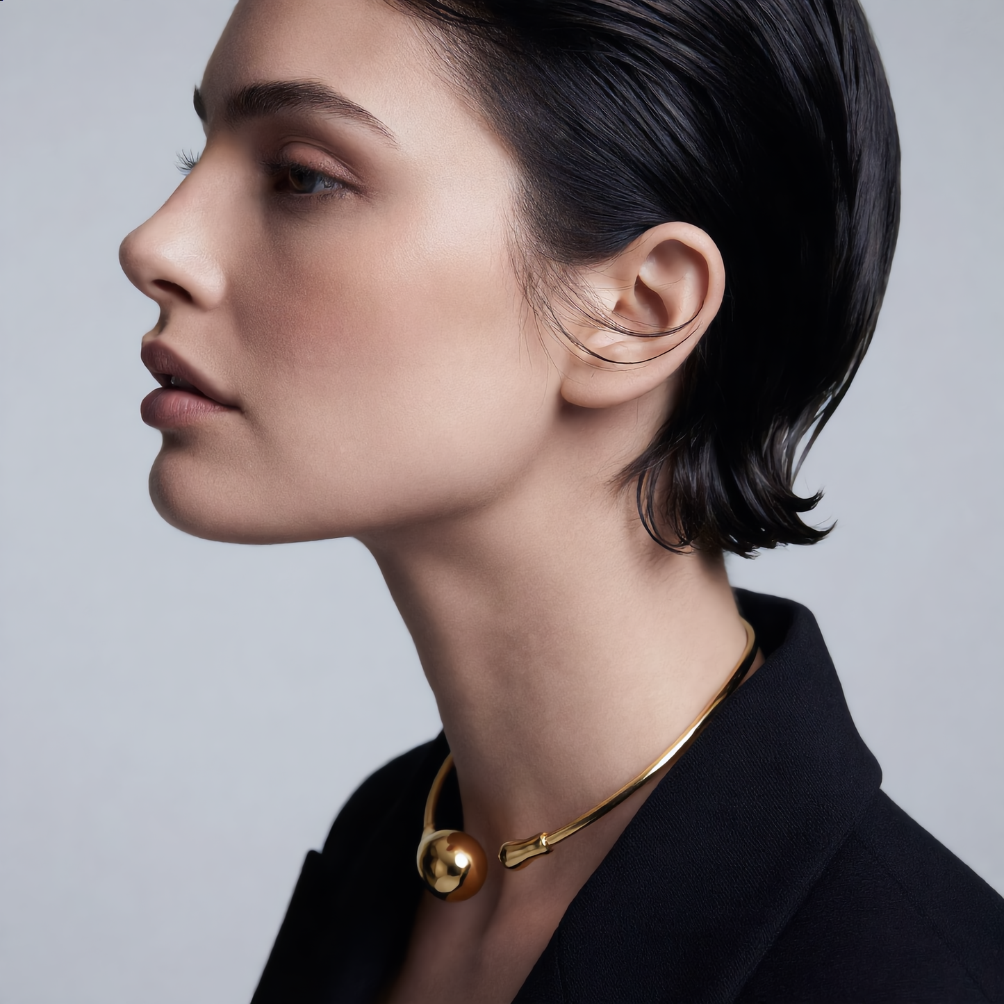 Yellow Gold Colour Finish Japanese Drop Necklace Sculptural Open Choker