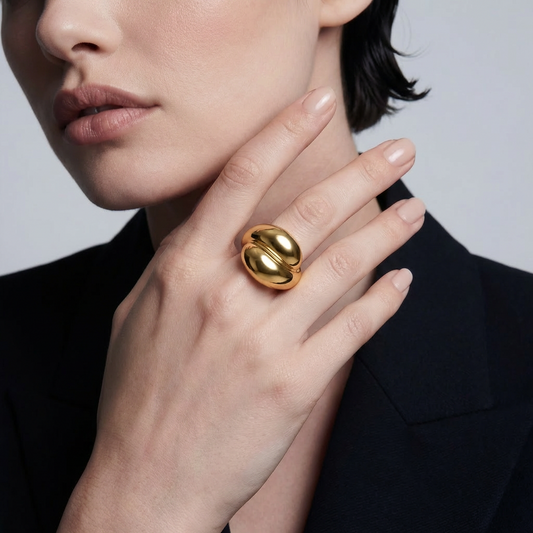 Gold Finish Dome Ring Sculptural Steel Statement