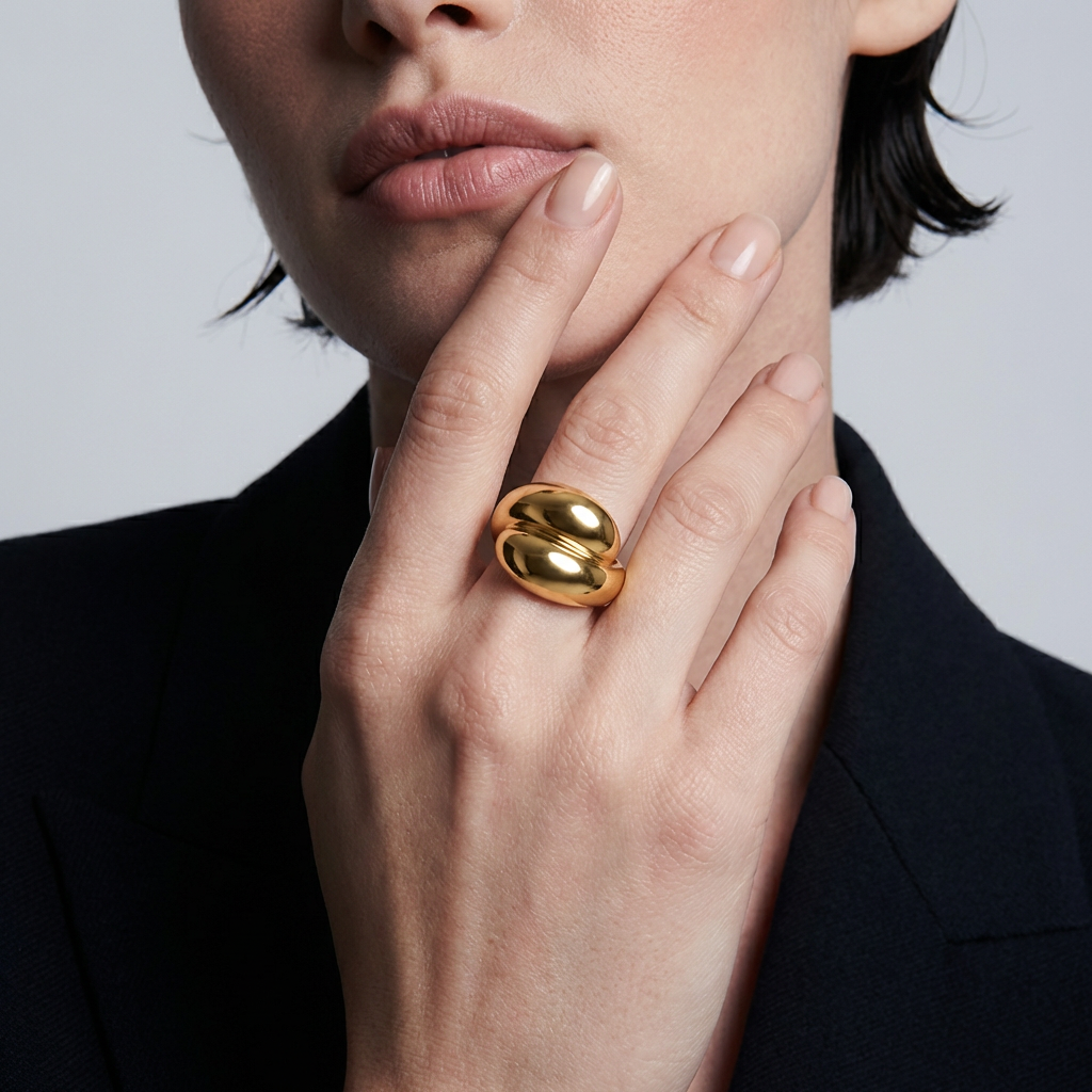Gold Finish Dome Ring Sculptural Steel Statement
