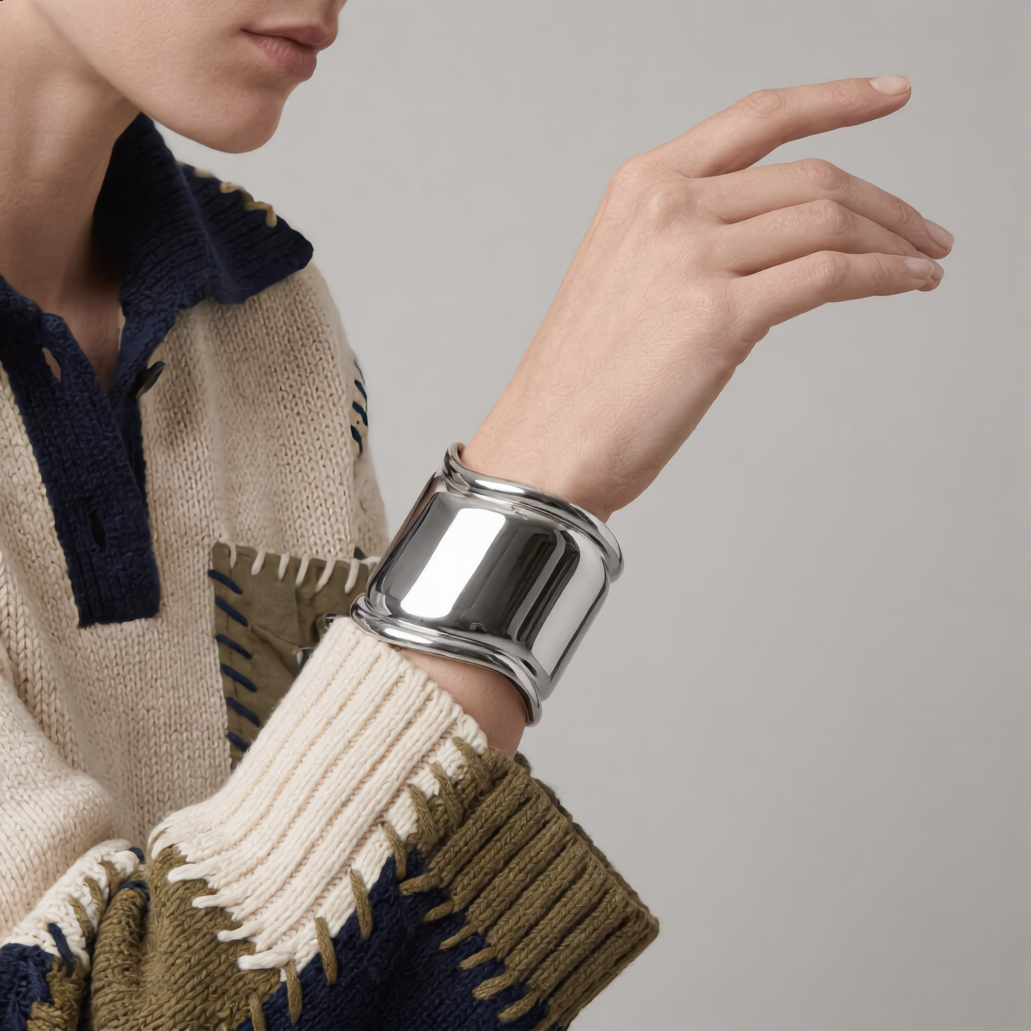 Silver Finish Sculptural Cuff Bracelet