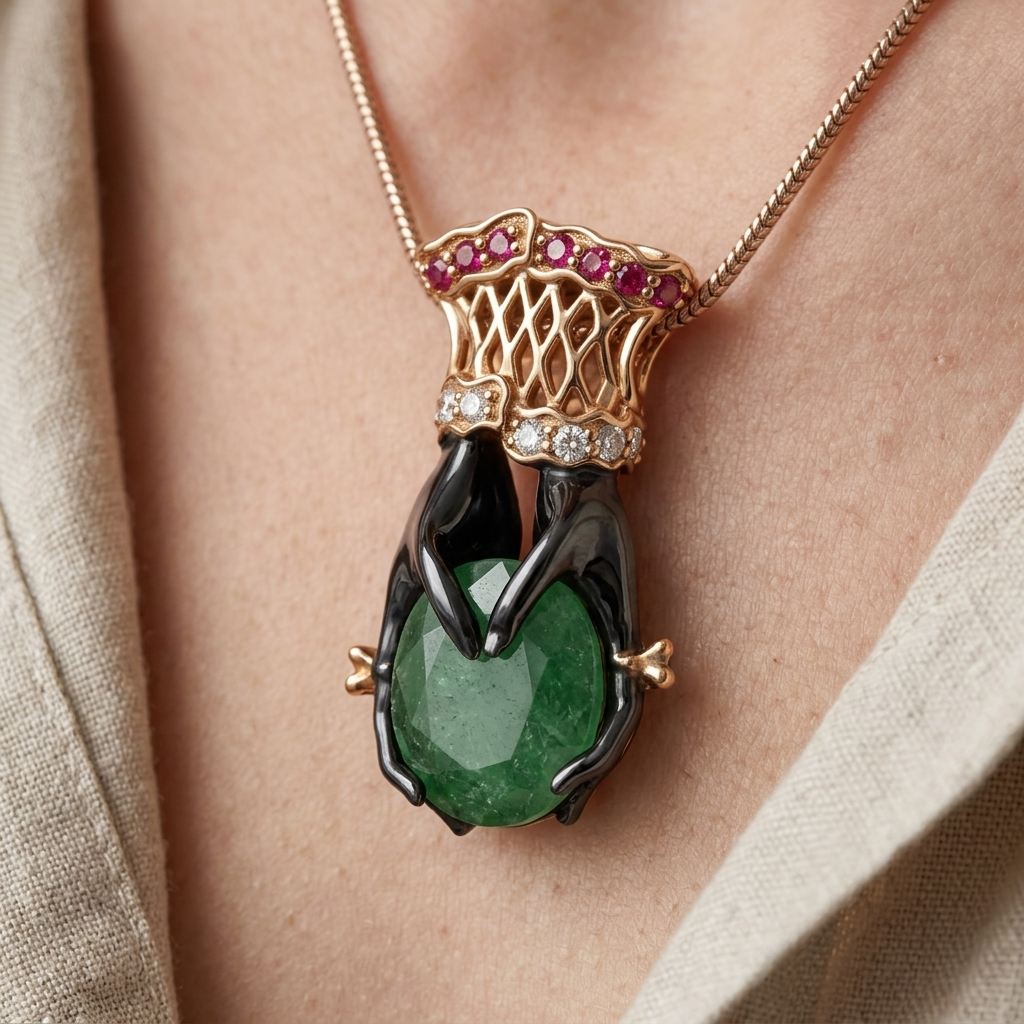 Green Tourmaline Hand Pendant